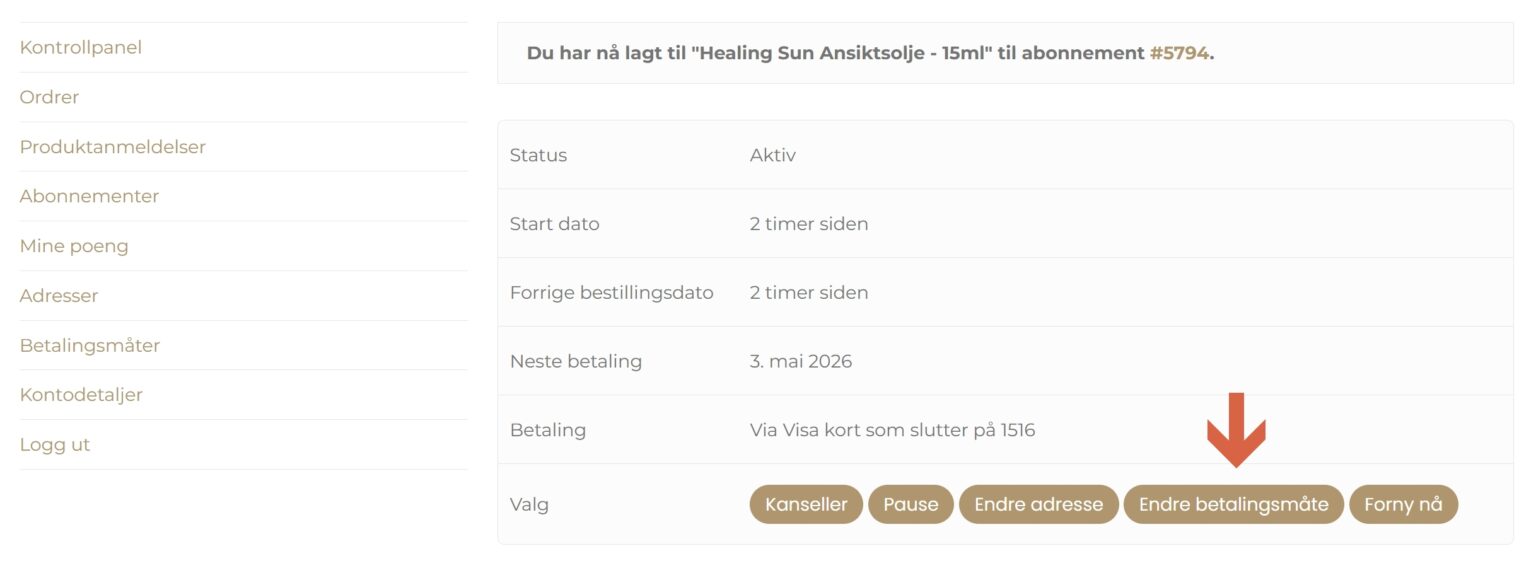 ENDRE BETALINGSMETODE