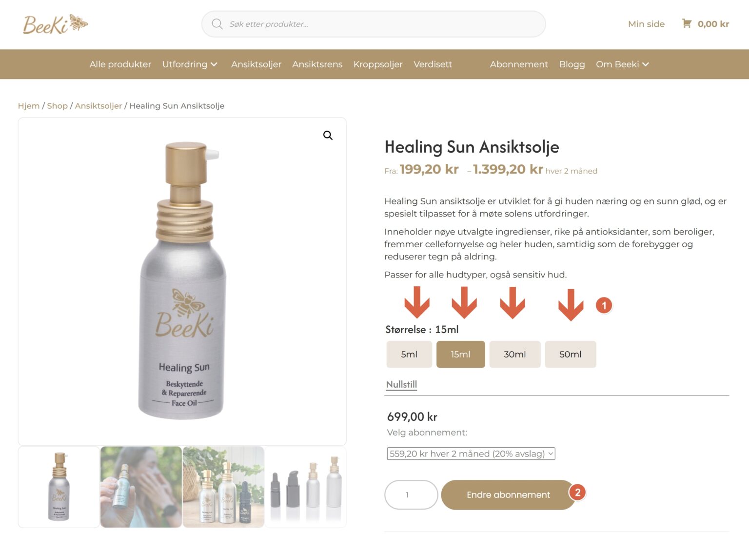 Velg storrelse og endre abo